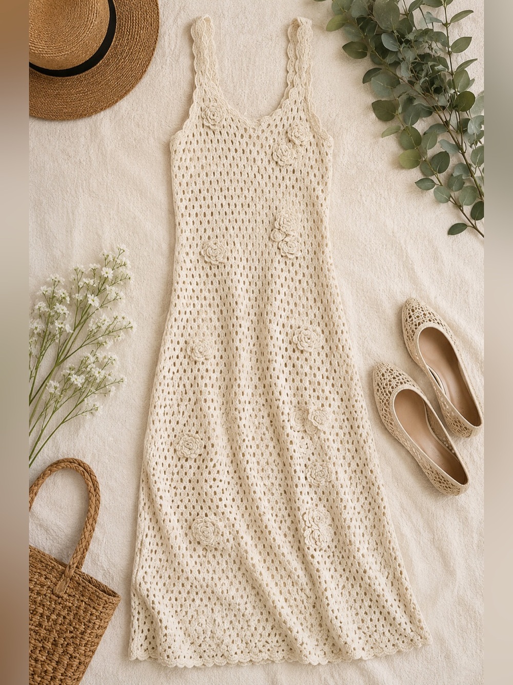 saltwater LUXE Cream Crochet Maxi Dress